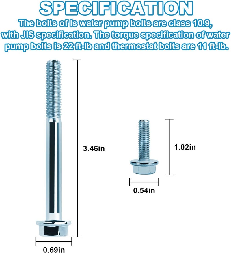 GEAIN LS Water Pump Bolt Kit compatible with all GM Chevy (1997-2014) LS series engines LSX LS1 LS3 LS3 LS2 LQ4 LS6 LS6 LQ9 5.3L 6.0L 6.2L 6.2L 6.2L. - Image 4